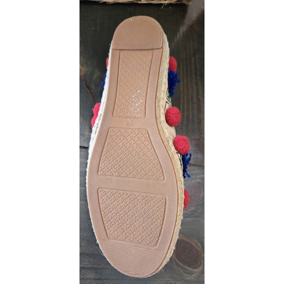TORY BURCH Ellis Pom-pom‎ Embroidered Leather Textile Espadrille Flats 7.5 Shoes - Picture 11 of 13